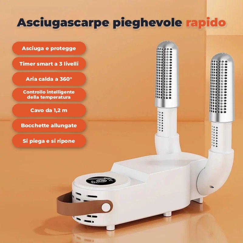 Caratteristiche: timer a tre livelli, aria calda a 360°, controllo della temperatura, cavo da 1,2 m, design pieghevole
